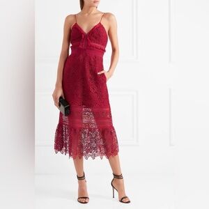 Self-portrait red lace midi dress